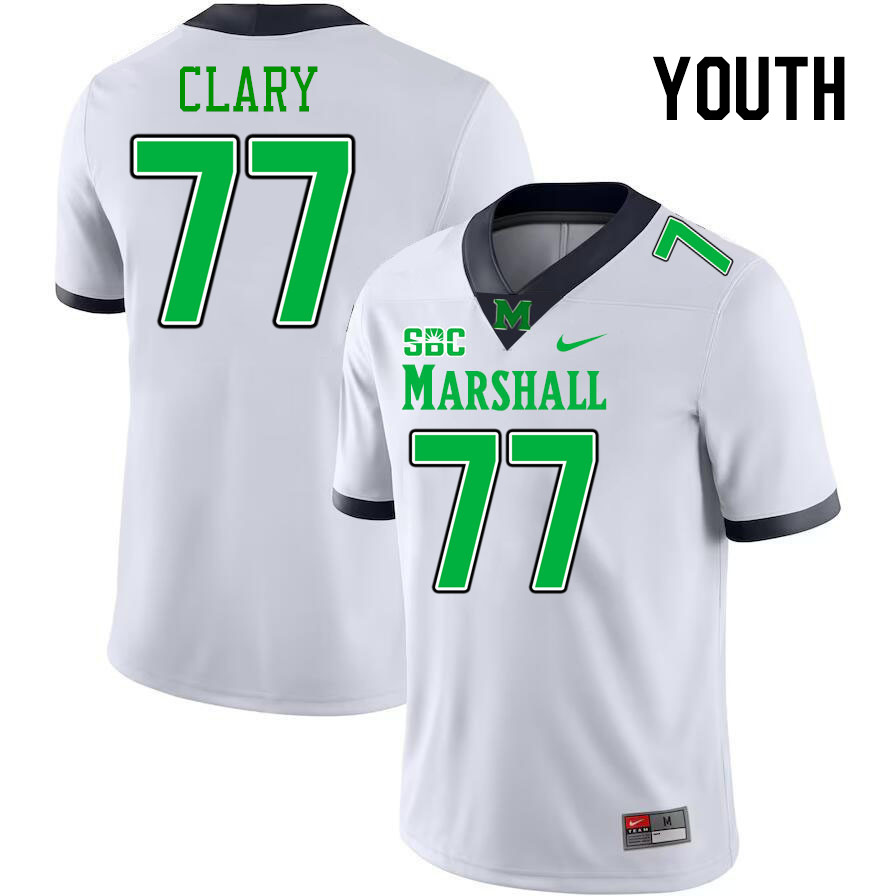 Youth #77 Isaac Clary Marshall Thundering Herd SBC Conference College Football Jerseys Stitched-Whit